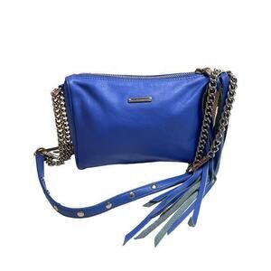 Rebecca Minkoff Colbalt Blue Leather Fringe Zip, Silver Chain Shoulder Strap Bag